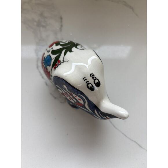 Hand Made Ceramic Elephant Floral Blue Red Green 5 in - Picture 2 of 9